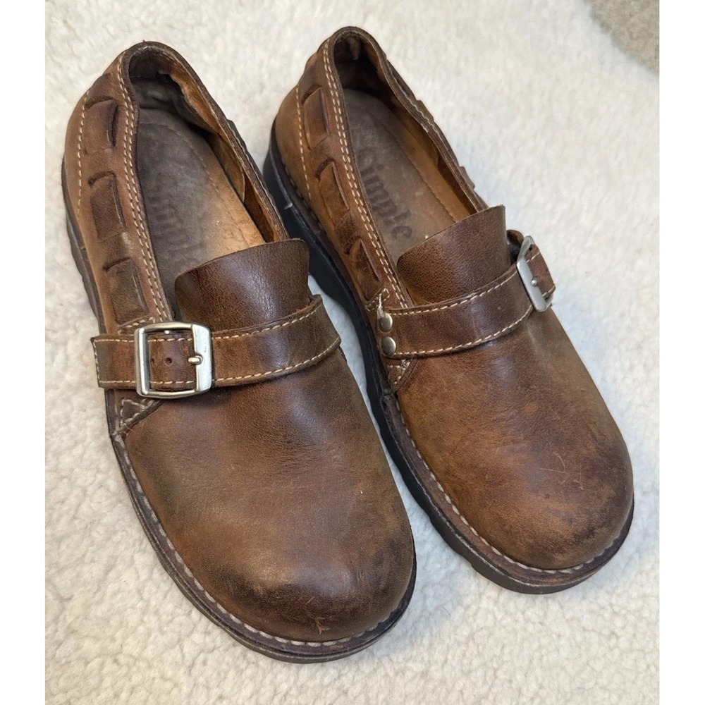 Vintage Y2K Simple Leather Clog Slip On Shoes Buckle Boho Cottagecore Women's 7